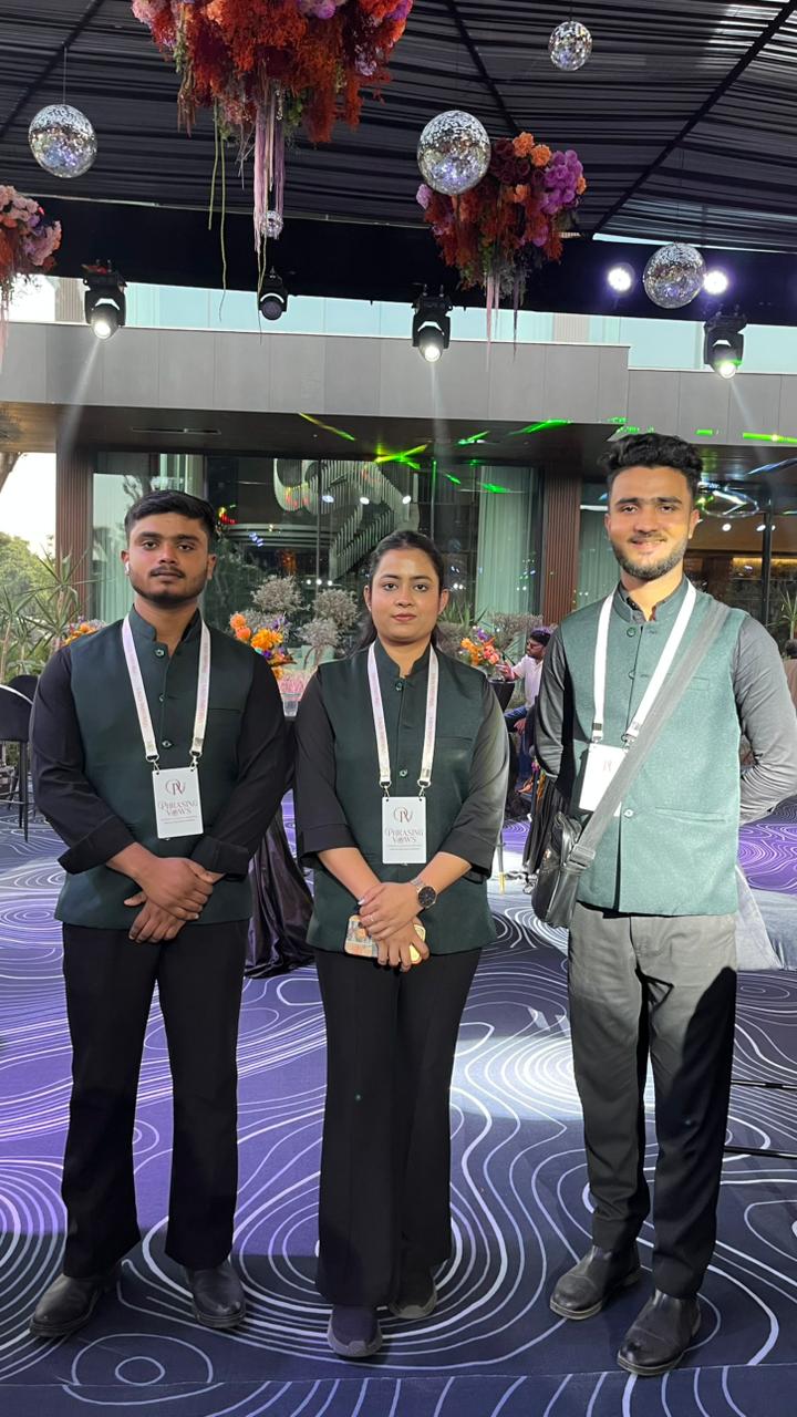Harmony hosts on the floor of an evening gala